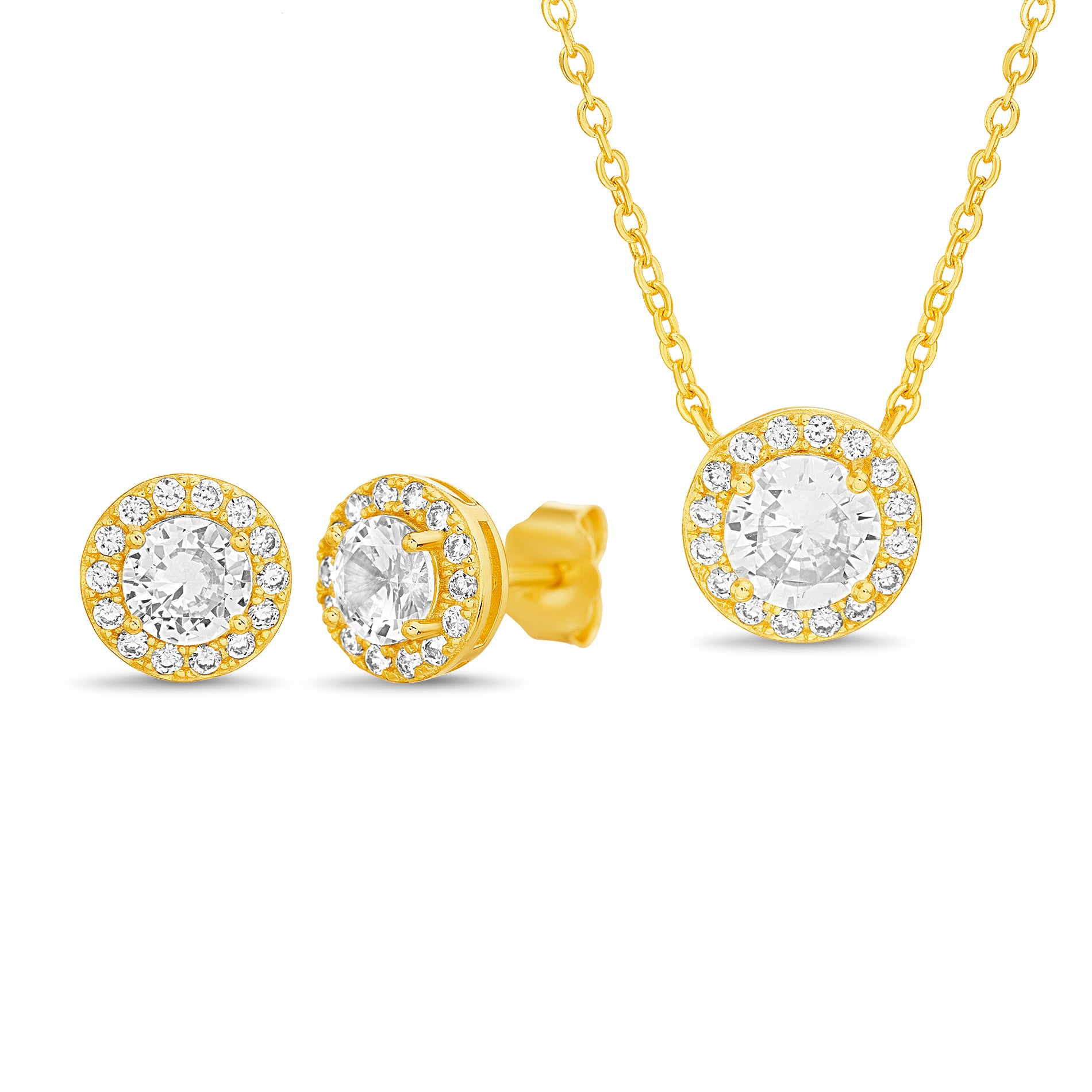 Gold CZ Halo Jewelry Set